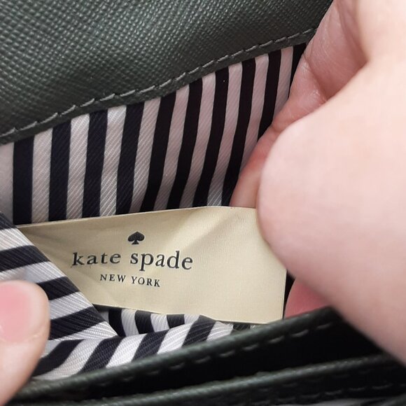 Kate Spade Olive Green & Gold Tone Leather Full Size Bifold Wallet - Picture 13 of 16